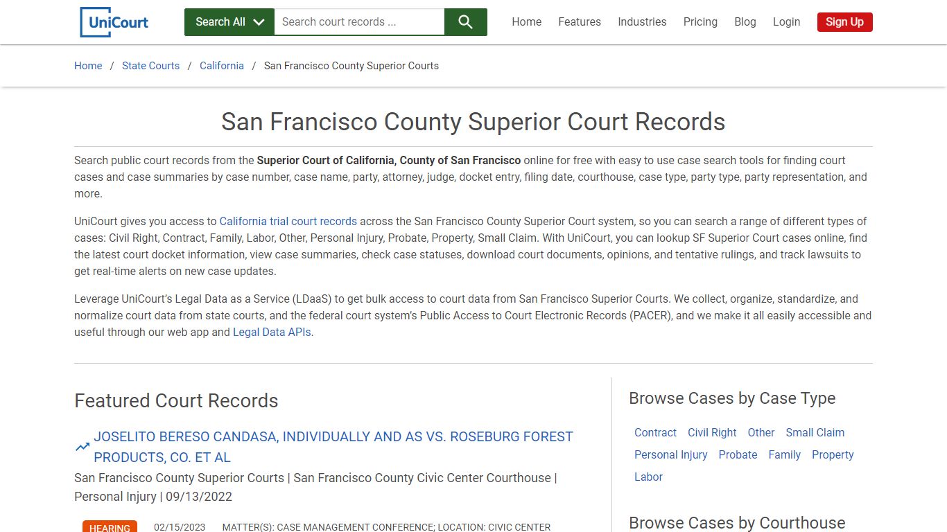 San Francisco County Superior Court Records | California | UniCourt